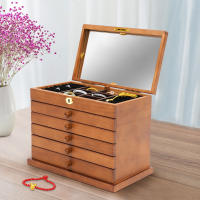 Organizador funcional de joyero de 6 niveles con 5 cajones y espejo, estuche de almacenamiento de joyería de madera, adecuado para mujeres, niñas, organizador de anillos, collares, aretes y pulseras (6 niveles) - details 3