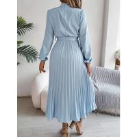 Vestido pequeño de manga larga plisado con cuello alto para mujer, ropa elegante, - details 7