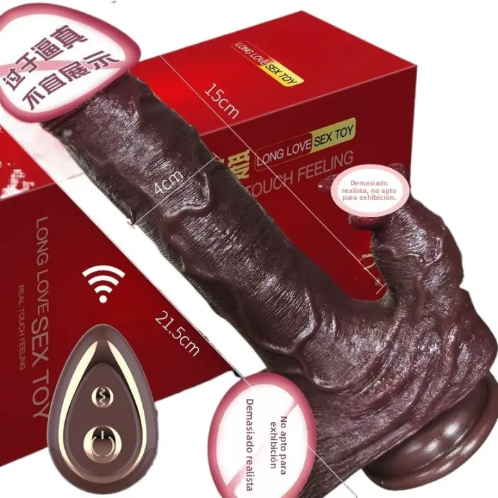 Juguetes sexuales, masturbador femenino de empuje, pene ultra-simulado telescópico calentado negro, palo vibrador, pistola para lamer la lengua, diversión - 1