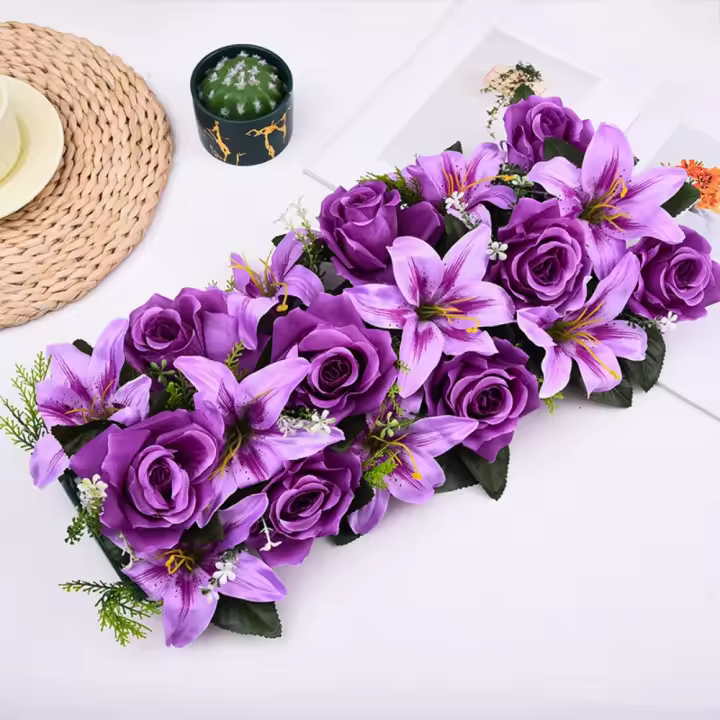 Elegante rosa y lirio flor simulada seda flores falsas pared boda flor pared arcos decoración - 1