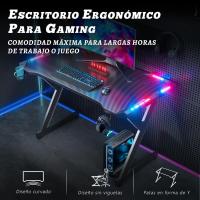 Mesa de Escritorio LED para Juegos Ergonómica Fibra de Carbono Negro Para Computadora y Auriculares - details 10
