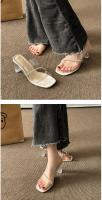 Alpargatas, cuña, tira transparente, tacones altos, desgaste de las mujeres, nueva moda, cabeza redonda, tacón grueso, Internet, celebridad, zapatillas de cristal, sandalias de las mujeres - details 12