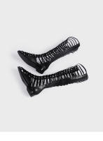 Nuevo verano botas romanas de malla de cuero alto para mujer, fondo plano ahuecado, cremallera trasera, botas geniales, sandalias largas tejidas - details 16