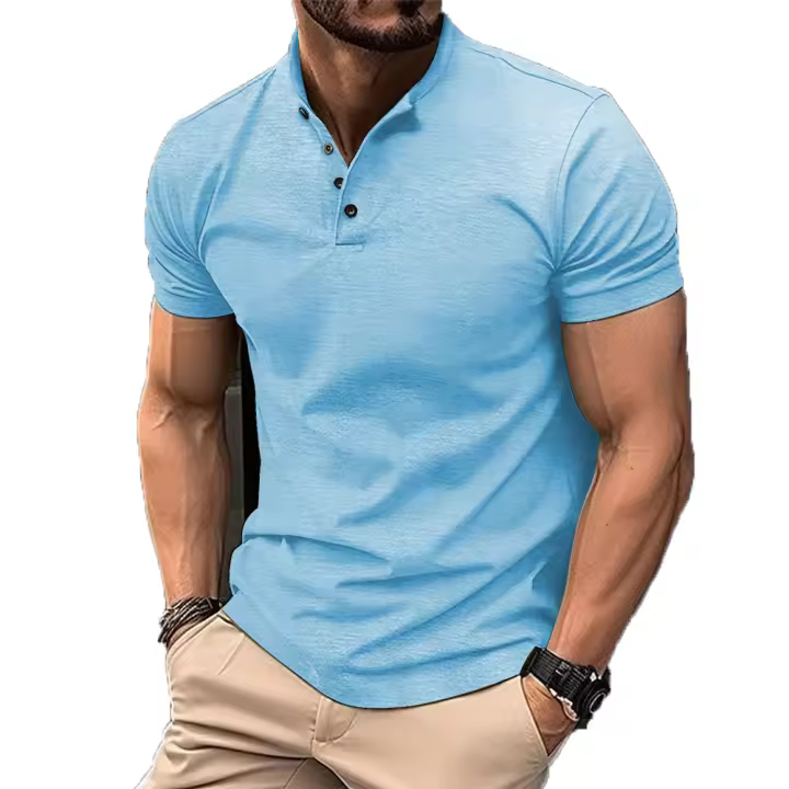 Camiseta casual grande Henry de manga corta con solapa para hombre, beige, rojo, verde, 2XL - 1
