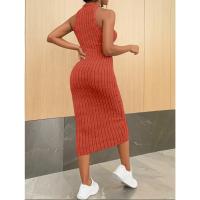 Vestido Bodycon Midi De Verano Para Mujer Cuello Halter Sólido Alta Cintura Slim Elegante Vestido De Oficina Sin Mangas Polyester - details 21