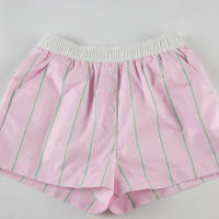 Pantalones cortos básicos cómodos e informales sueltos con botones de cintura elástica tejidos a rayas de verano para mujer - details 44