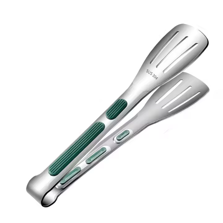 Pinzas de cocina de acero inoxidable con Mango antideslizante verde, pinzas de Metal resistentes, pinzas de cocina duraderas multiusos - 1