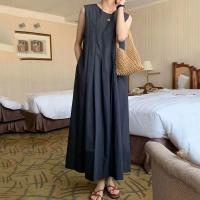 REALEFT verano sólido cuello redondo plisado vestidos sin mangas para mujer 2024 nuevo coreano sin mangas Casual suelto A-Line vestidos bolsillos Mujer - details 0