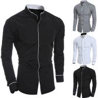 Camisa de color sólido de manga larga para hombre de primavera y otoño, camisa ajustada de moda con botones cómoda y cuello alto - details 1