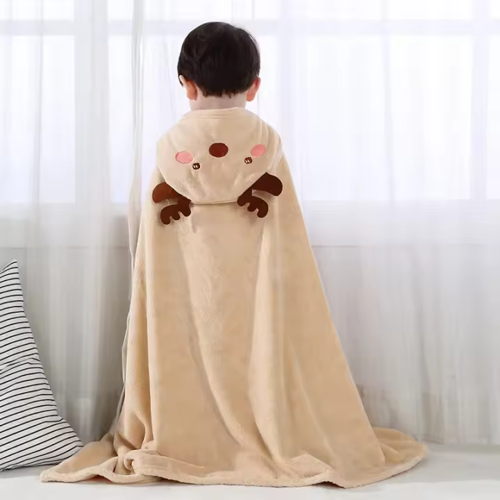 Toalla de baño para niños, poncho de secado rápido, albornoz de terciopelo coral con capucha para bebé - 1