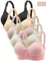 Sujetadores inalámbricos con Tirantes ajustables y ribete de encaje, Conjunto de sujetador sin aros con estampado cómodo para mujer, surtido, paquete de 5 - details 5