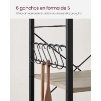 Estantería de Cocina con Ruedas, Carrito de Servicio de 3 Niveles, Estantería para Microondas, Horno, Tostadora, Marco de Metal con 6 Ganchos, Marrón Rústico y Negro - details 32
