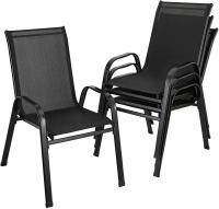 Juego de 4 sillas de exterior apilables para patio, silla de comedor de textileno, estructura de metal apilable, peso de carga 150 kg, negro, marrón, gris - details 3