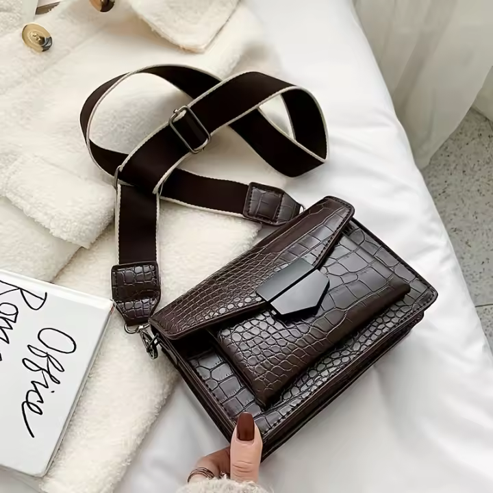 Bolso Cruzado de Cuero Falso para Mujer Bolso de Teléfono Cuadrado de Moda con Patrón de Piedra - 1