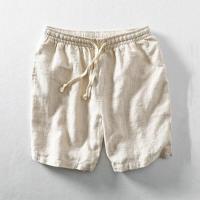 Pantalones cortos de lino para hombre, de verano, a rayas, transpirables, sueltos y desgastados con cordones. Ideal para la playa. - details 0