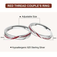 Anillo de pareja ajustable de plata pura con hilo rojo, alianzas de boda y anillos de promesa, regalo de San Valentín para mujer y hombre - details 0