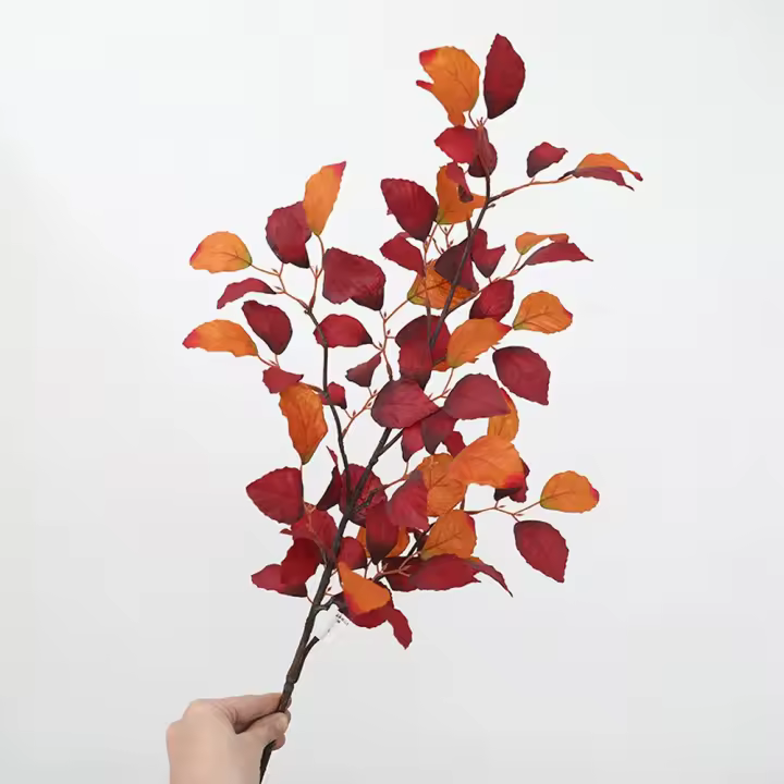Rama de haya artificial de 98 cm, larga, de lujo, realista, de simulación de seda, hoja de haya, plantas verdes florales realistas, hojas para hotel - 1