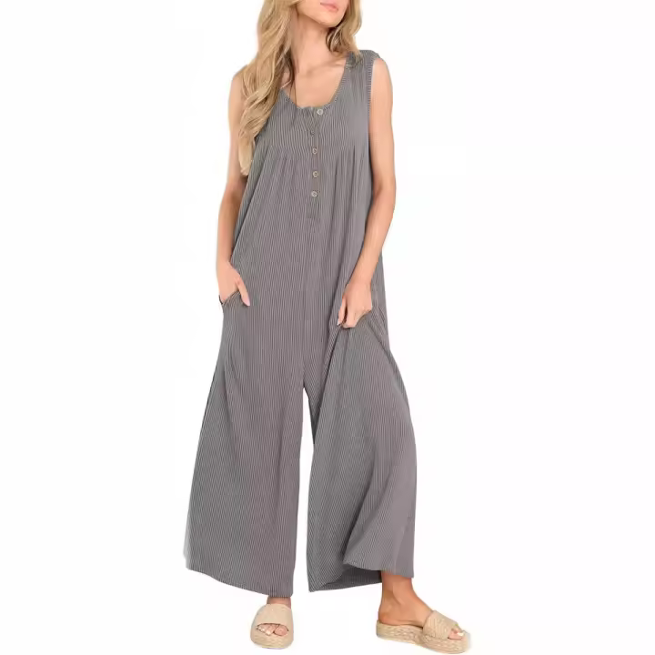 Monos casuales para mujer, monos de bolsillo de moda de color sólido, informales, frescos - 1