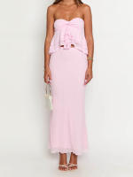 Conjunto de 2 piezas de faldas para mujer, color sólido, con volantes, sin tirantes, faldas largas de cintura alta, conjunto de ropa para fiesta y club - details 1