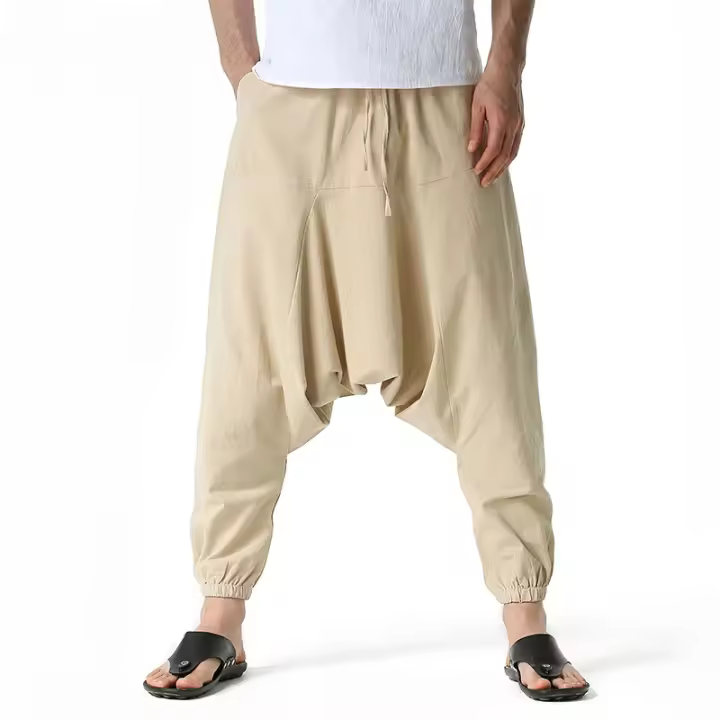 Pantalones y pantalones anchos informales de algodón para hombre, con una circunferencia de cintura de - 1