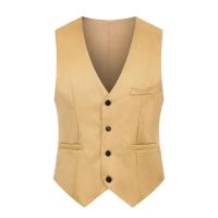 Chaleco Formal sin mangas con bolsillos, traje masculino de un solo pecho, chaleco informal para fiesta, Bar, vestido de banquete, chaleco de traje de Color sólido - details 16