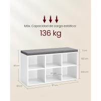 Banco para Zapatos, Armario para Zapatos con 6 Compartimentos y 3 Estantes Ajustables, Fácil de Montar, Ahorro de Espacio, para Entrada, Dormitorio, Blanco LHS23WT - details 2