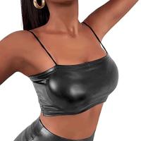 Camisetas sin mangas eróticas con purpurina para mujer, chaleco de charol para mujer, Top corto Sexy con tirantes finos 2022 - details 5