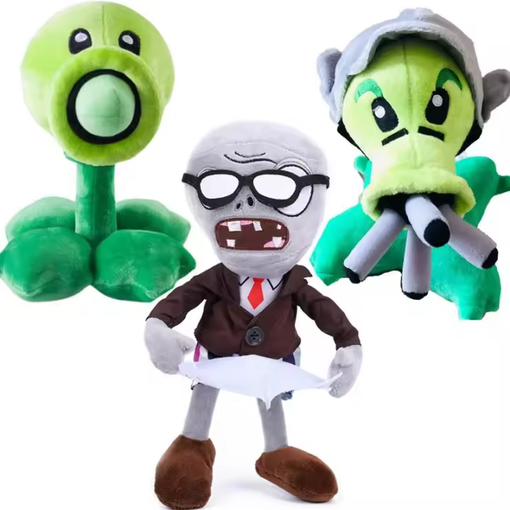 Conjunto de plantas y Zombies de peluche, juguete de guisantes, muñeco de guisante Gatling suave de peluche, periódico Zombie PVZ, 1 y 2 - 1