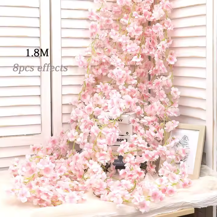 Ramo Floral Artificial de Sakura Enredadera de Vid para Decoración de Hogar, Jardín, Arco de Boda, Fiesta Decoración Luminosa y Floral - 1