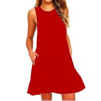 Vestido sin mangas para mujer, verano, casual, cuello redondo, playa, línea A, mini vestido suelto, poliéster, talla regular. - details 3