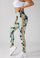 Leggings deportivos de tie dye con abertura escalonada lado inconsútil - details 11