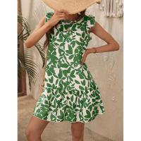 Vestido de verano para mujer con cuello redondo, manga con volantes y estampado de volantes - details 8
