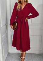 Elegante Vestido Largo de Manga Comprida para Mujer Color Sólido, Estilo A Línea, Belleza Elástica y Bonito - details 10