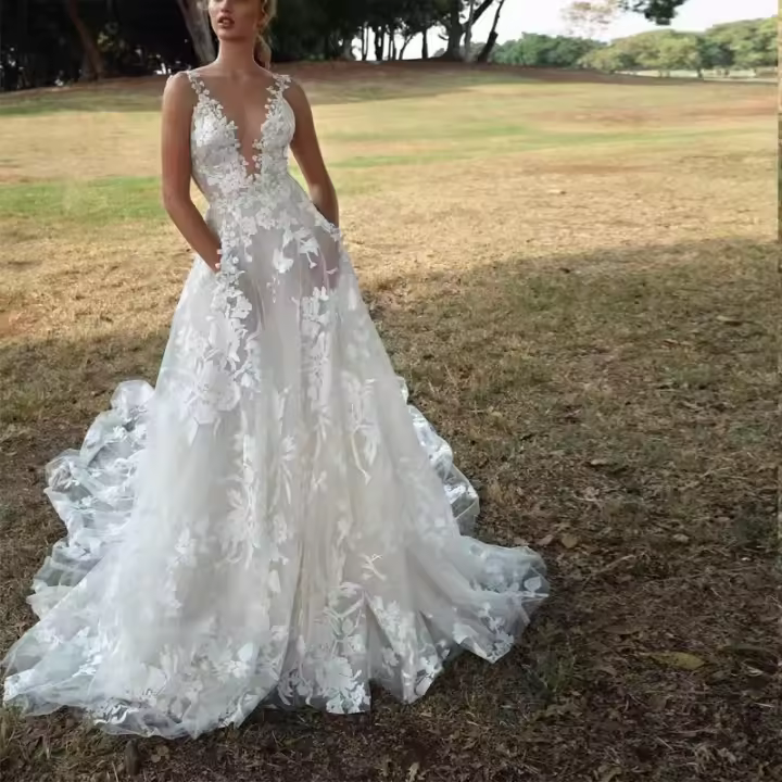 Vestido de mujer Falda abullonada de encaje nupcial sexy vestido de dama de honor con correa blanca - 1