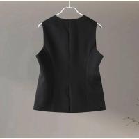 Conjunto de Chaleco sin Mangas para Mujer Cintura Alta, Pantalones Rectos, Botones de Metal, Cuello Cuadrado Moda de Alta Calidad - details 1