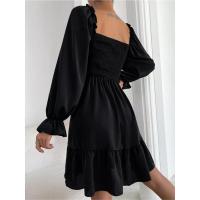 Vestido elegante de moda con cuello cuadrado largo y manga sólida para mujer - details 5