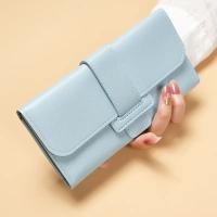 Cartera de moda para mujer, bolso de mano triple largo de piel sintética, monedero con tapa elegante, tarjetero multifuncional con botón a presión - details 7