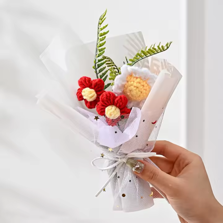 Ramos de flores de imitación de punto, margaritas de flores de graduación, ramos de flores de ganchillo hechos a mano, decoración para fiesta de cumpleaños - 1