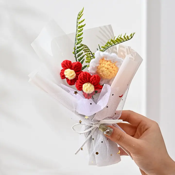 Ramos de flores de imitación de punto, margaritas de flores de graduación, ramos de flores de ganchillo hechos a mano, decoración para fiesta de cumpleaños - 1