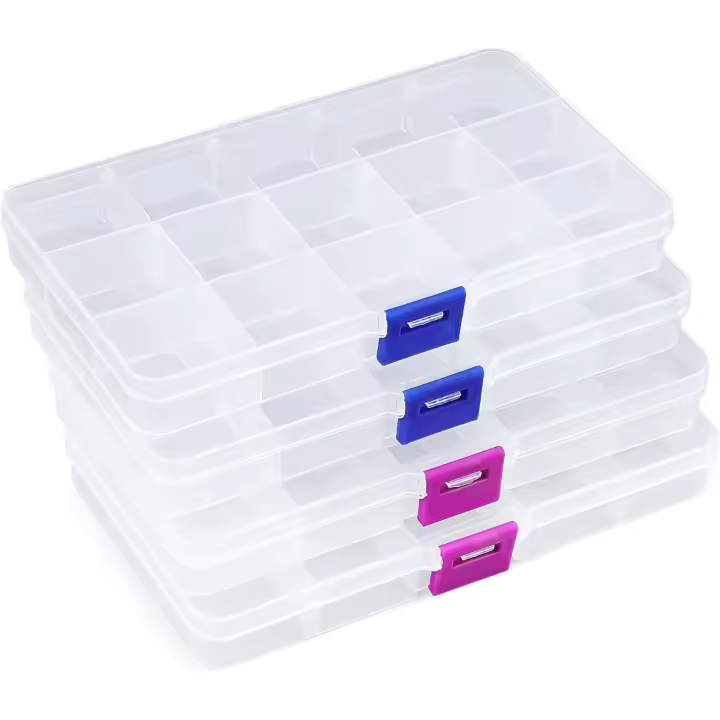 Cajas de Almacenamiento de Plástico Ajustables 4 Piezas, 15 Compartimentos, Organizador Pequeño - 1