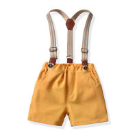 Cárdigan de algodón de manga corta para niño, pantalones cortos con tirantes de caballero, dos piezas, flor de boda, estilo coreano, color blanco puro, verano - details 11