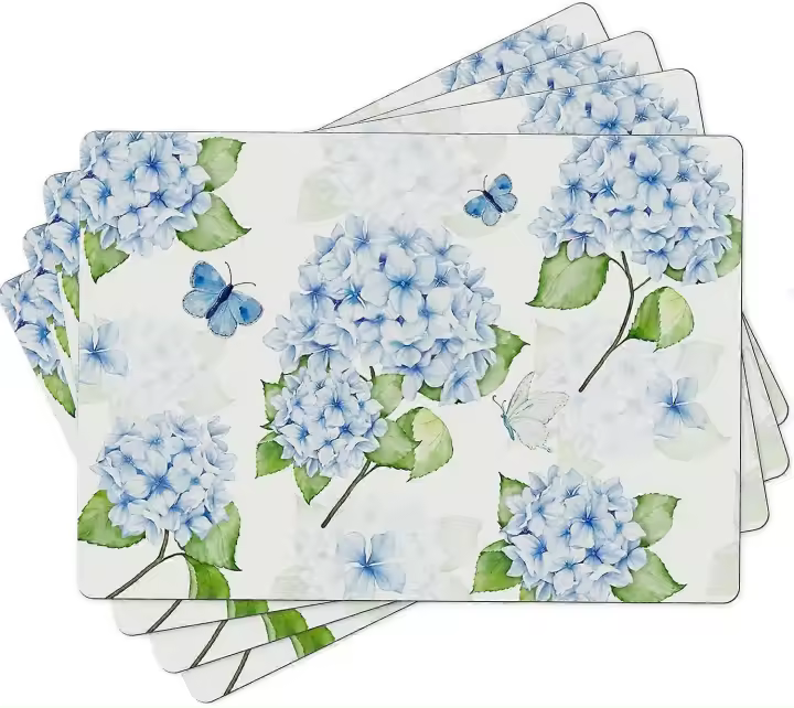 Juego de Placemats de Hidrangéa 4 Piezas de Cuero Falsito Azul de Flor - 1