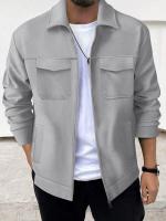 Otoño e Invierno nueva chaqueta casual de negocios para hombres tendencia moda color sólido solapa bolsillo cremallera gruesa top de manga larga - details 3