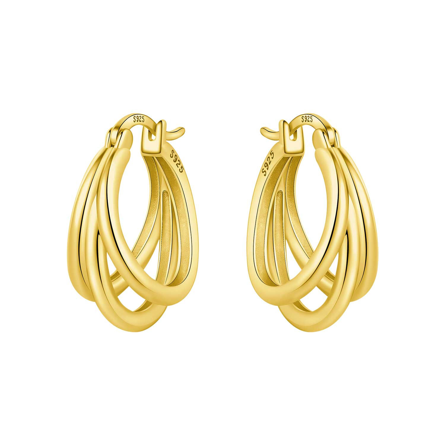 Pendientes de oro de 18k con diseño de tres aros entrelazados, joyería de lujo para regalo
