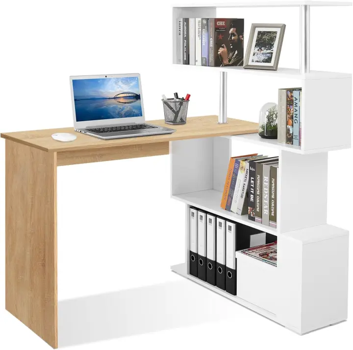 Escritorio para Ordenador en Forma de L, Madera, Roble Y Blanco, 157 x 45 x 130,5 cm - 1