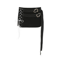 BUNO-Top corto ajustado negro sin mangas con hombros descubiertos, falda súper mini de cintura baja, ropa de calle de verano, conjunto de 2 piezas para mujer - details 15