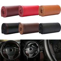 Funda protectora de cuero para volante de coche, funda tejida de piel de vaca de 38cm, con aguja y hilo antideslizantes - details 0