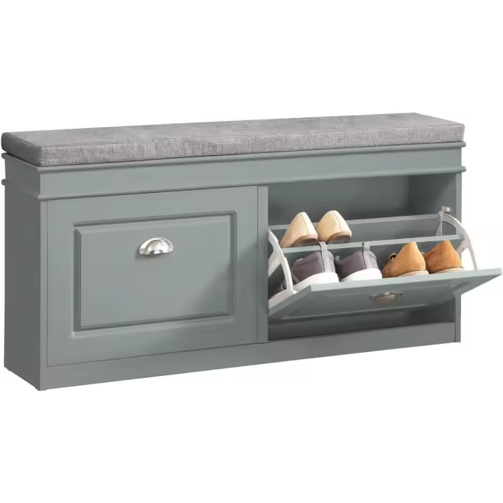 Banco Zapatero con Asiento y Almacenaje - Puff Organizador con 2 Solapas, Estrecho para Zapatero Entrada Recibidor, Recibidores de Entrada y Dormitorio, 104x24x52cm - 1