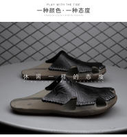 Zapatos de playa de cuero de verano de gran tamaño 2022, sandalias de piel de vaca para exteriores de una palabra, sandalias para hombre - details 4