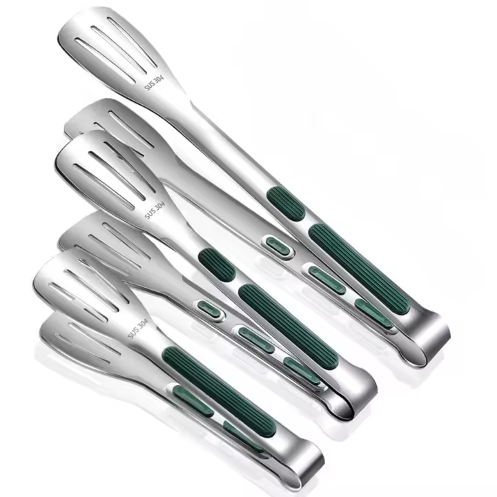 Juego de 3 pinzas de cocina, pinzas de acero inoxidable para cocinar de 7'', 9'' y 12'', pinzas resistentes para servir alimentos, pinzas antideslizantes para barbacoa, hornear, ensalada, hielo - 1
